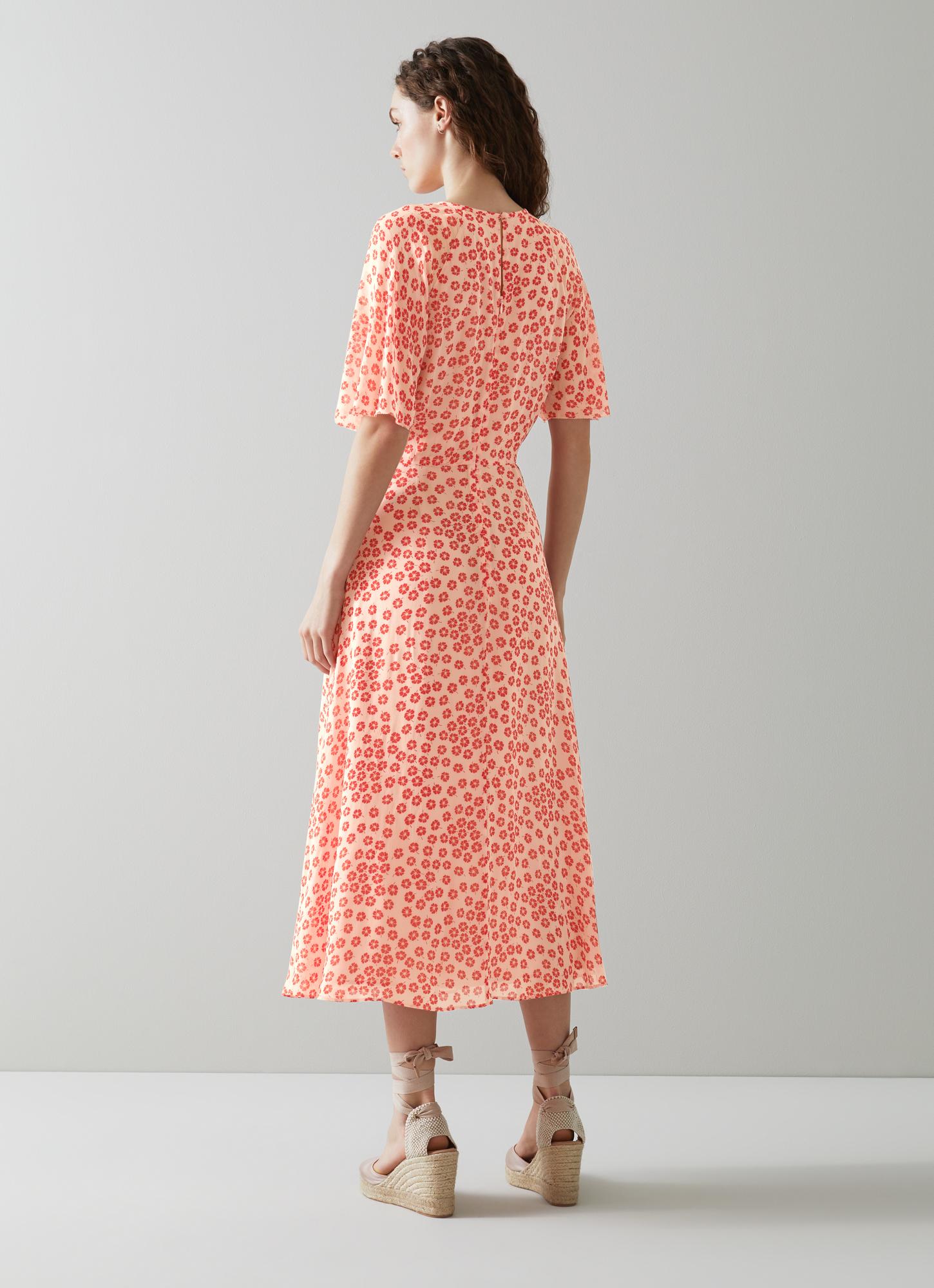 Elowen Pink Blossom Print Midi Dress ...